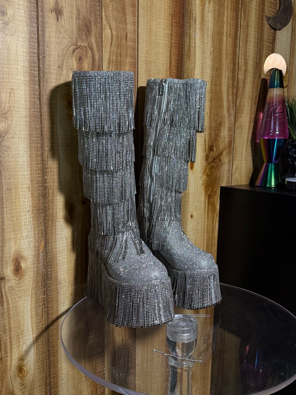 Crystal Fringe Disco Platform Boots